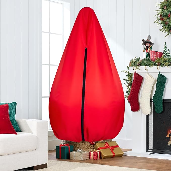Christmas Tree Storage Bag,Upright Design,Fits Up to 6.5ft Tall Artificial Tree,Large Holiday Xmas Tree Cover Upright Tree Dustproof Bag with Zipper & Drawstring(Red, 6.5ft)