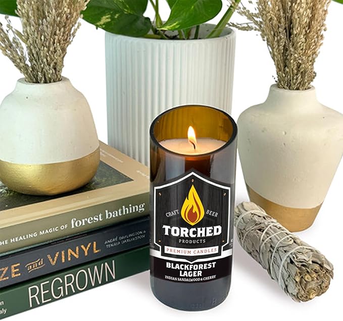 Torched Beer Scented Candles | Natural Soy Wax Candle | Blackforest Lager Scent 8 oz | Makes a Great Gift for Men, Beer Lovers, and Collectors | Bar Man-Cave Decor and Accessories