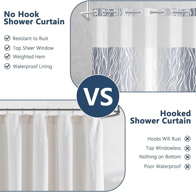 Ombre Light Blue Striped Shower Curtain with Liner, Aesthetic Hotel Luxury Bathroom Curtains, Modern Geometric Minimalist Double Layers No Hook Shower Curtain, Washable Waterproof Fabric, 71x74 inch