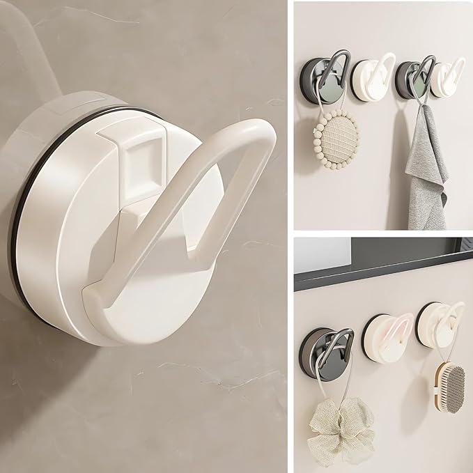 Suction Cup Hooks - Milk White No Drill Bathroom Wall Hooks, 1-Pack, Heavy Duty Adhesive Rack for Towel, Loofah, and Kitchen Use