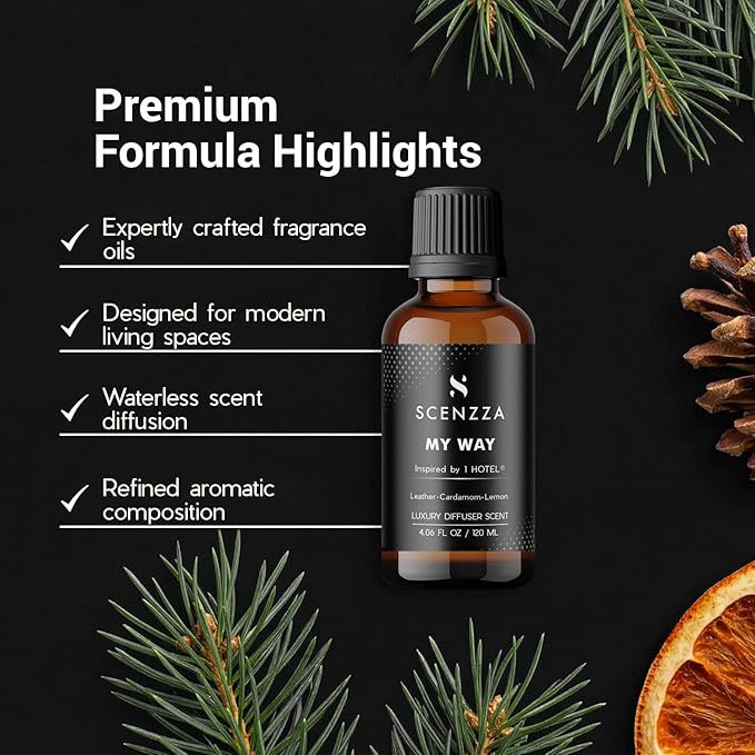 My Way Luxury Diffuser Scent Inspired by 1 Hotel® Miami Beach – Fresh & Woodsy Fragrance with Leather & Sandalwood- Fragrance Scent for Ultrasonic & Waterless Diffusers – 120 ml / 4.05 fl oz