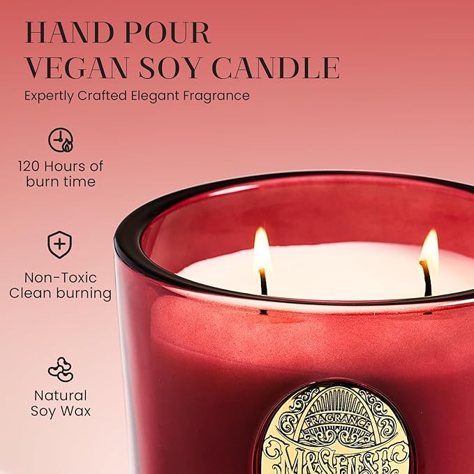 M&SENSE Large Two-Wick Strong Soy Candle | Red Camellia & Vivid Red | 19.8 oz, 120H Burn Time | Luxury Scented Candle for Relaxation, Home Décor,Gift for her | Ideal for Valentine Day