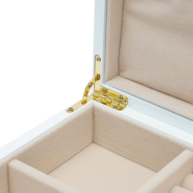 3-Layer Jewelry Box Organizer with Hooks, White Jewelry Chest for Women Girls, Jewelry Case Display Jewellery Holder Organizer Storage Box for Necklace Earrings Rings Bracelets
