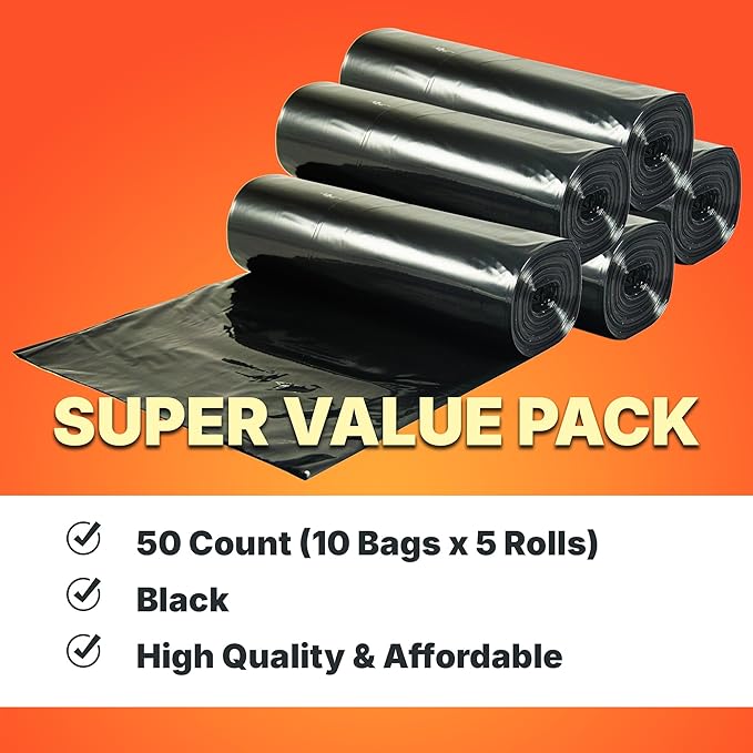 Bagtron 55-60 Gallon Trash Bags, 50 Micron Heavy Duty Pure LDPE Garbage Can Liners, 36" x 58" Large, Black, 50 Count