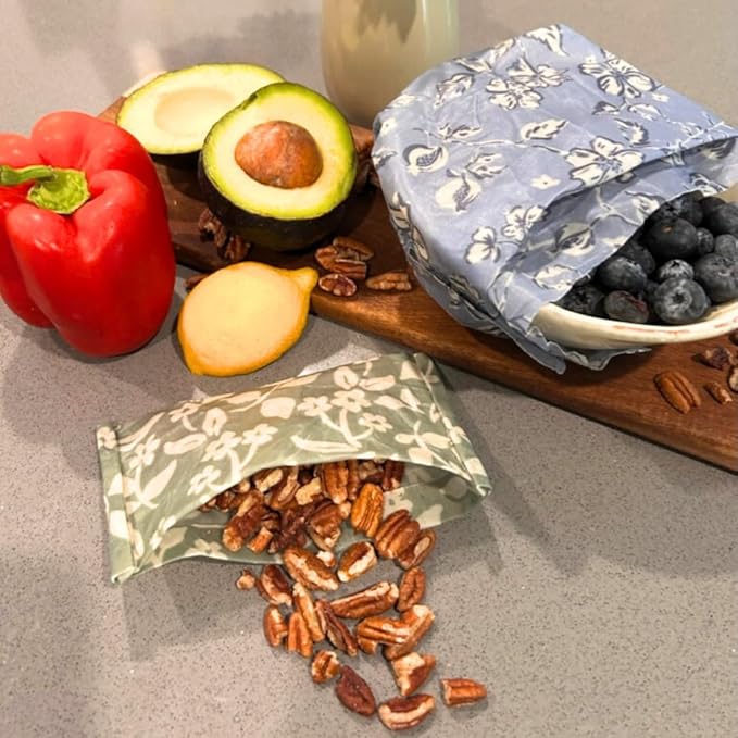 Beeswax Food Wraps 3 Pack (S, M, L) | Reusable, Organic, Plastic-Free Storage (White, Blue, Green - Beige Packaging)