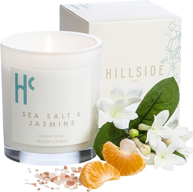 Sea Salt & Jasmine Single Wick Soy Candles, Luxury Scented Candles for Home - Up to 60 Hour Burn Time, Cruelty-Free Soy Wax Blend - Beach Fragrance, Notes of Jasmine & Sea Salt (9 oz)