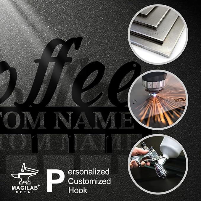 Personalized Custom Name Coffee Bar Wall Keys Hooks,Metal Coffee Shop Art Clothes Hooks,Metal Coffee Lover Wall Home Storage Decorative,For Front Door, Hallway, Kitchen, Bedroom,Keys,Hats (Style H)