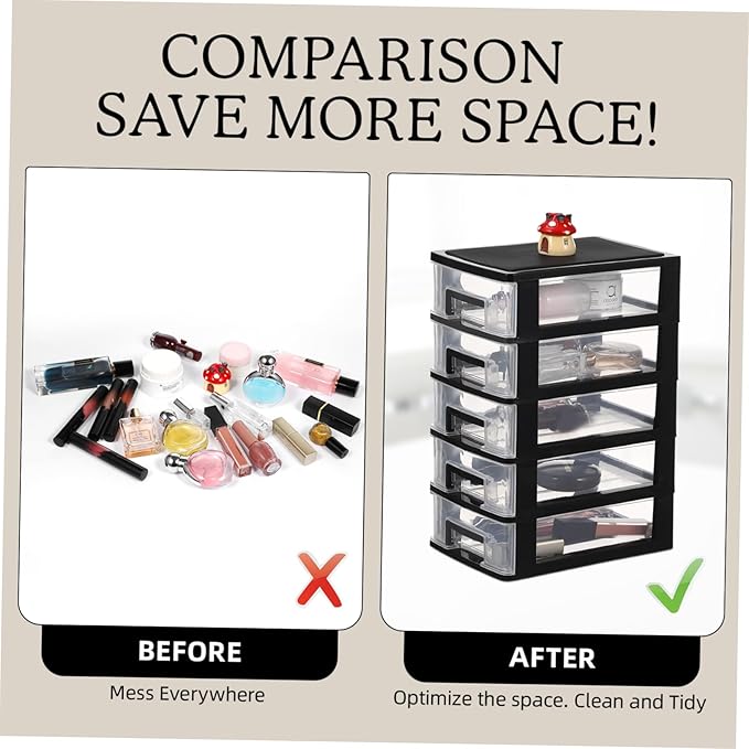 Multifunctional Five-layer Storage Cabinet Plastic Drawer Type Closet 5 Drawer Storage Tower Container Case with Clear for Home 8.3x5.9x12.3inch Black