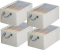 4PCS Closet Clothes Organizer Dustproof Sturdy Storage Baskets Bins 26L Foldable Shelf Containers Bin Support Boards Dust Lid Steel Frame for Sweater Pants T-shirt Dress (Gray-white Stripes - No Lid)