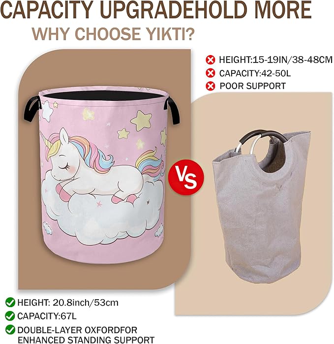 Laundry Hamper,Cute Unicorn Laundry Basket,Girls Pink Stars Portable Collapsible Laundry Room Organization Storage for Dorm Room,Nursery,Bathroom,Bedroom,16x20 Inch