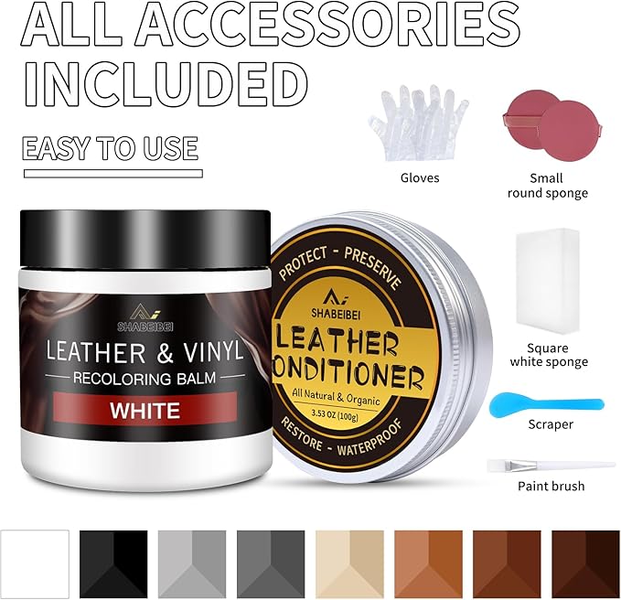 SHABEIBEI Leather Recoloring Balm with 100ml Mink Oil, White Leather Repair Kit and Scratch Remover for Furniture, Car Seats, Sofas, Dye & Restorer for Couches, Vinyl, PU, Faux