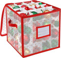 BINSUNS Christmas Ornament Storage Box, Christmas Storage Containers Organizer Bag with Dividers - Fits up to 64 Holiday Xmas Ornaments Decorations 3" Seasons Balls(Red)