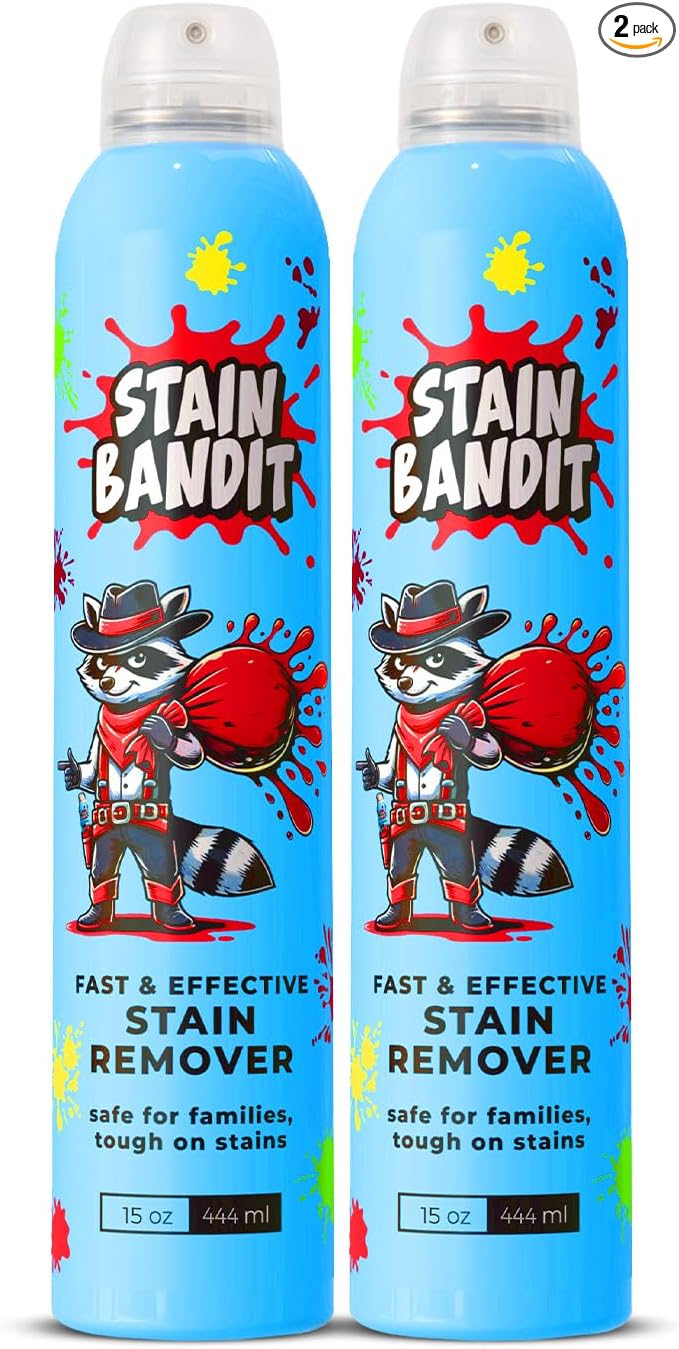 Stain Bandit Stain Remover Spray - Non-Toxic, Family Safe Formula - Bag-On-Valve 360 Continuous Spray - Powerful Natural Cleaner for Clothes, Upholstery, Carpet, Car Seats & More - 15 oz (Pack of 2)