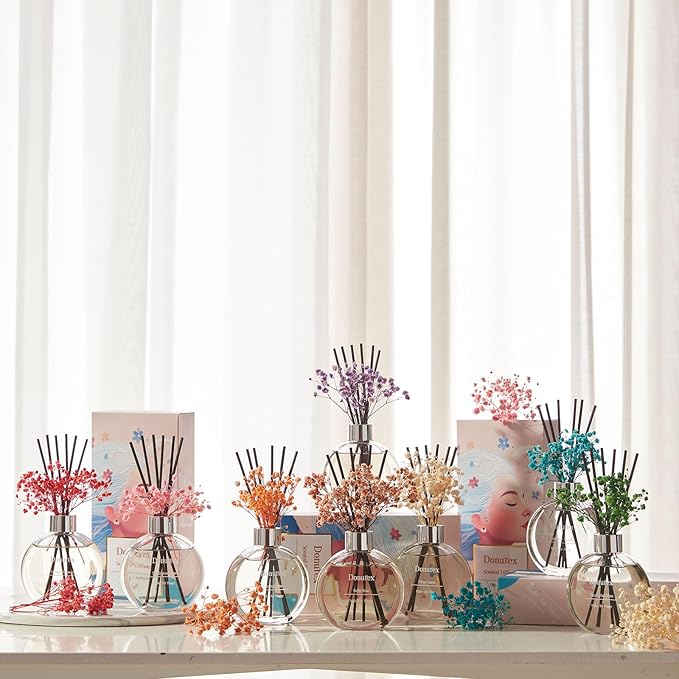 Flower Reed Diffuser Set 5.07oz Coffee & Chocolate Scent Diffuser with Sticks Home Fragrance Reed Diffuser for Bathroom Shelf Decor