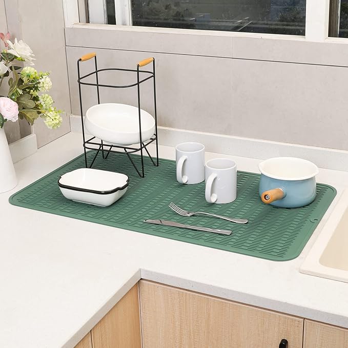 MicoYang Silicone Dish Drying Mat for Multiple Usage,Easy clean,Eco-friendly,Heat-resistant Silicone Mat for Kitchen Counter or Sink,Refrigerator or Drawer Liner Green 4XL 32 inches x 18 inches