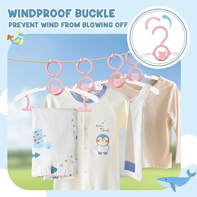 30 Pack Kids Hangers for Nursery Closet, Adjustable Non-Slip Toddler Baby Hangers with Windproof Buckle, 11-14" Infant Child Plastic Clothes Pant Hanger for Boys Girls Newborn Adult, Pink
