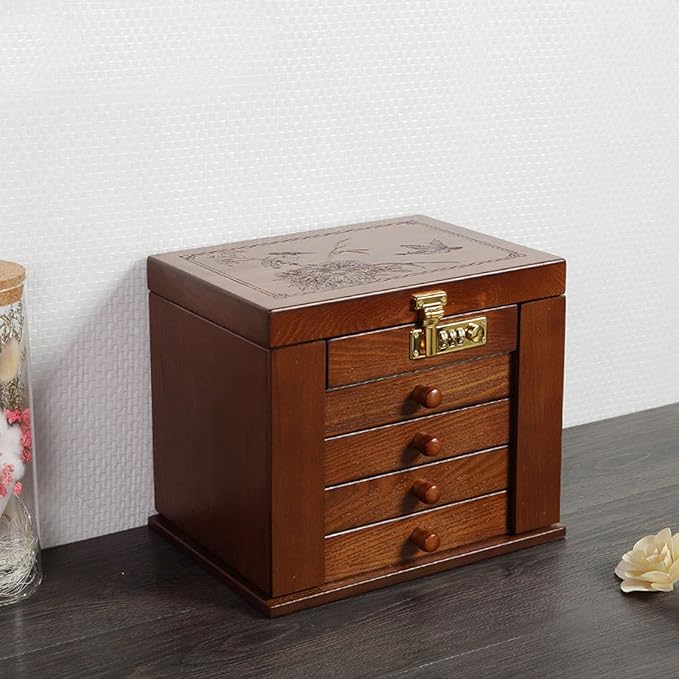 Eapmic Extra Large 5 Layers Wooden Jewelry Box Jewelry Case Cabinet Armoire Ring Necklacel Gift Storage Box Organizer(5 Layers,Brown,Style 4)