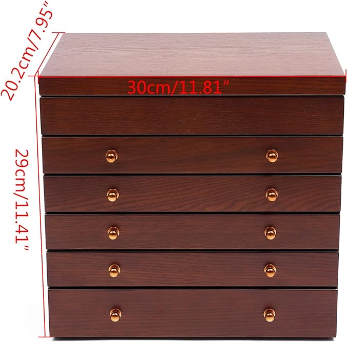 Eapmic Extra Large 6 Layers Wooden Jewelry Box Jewelry Case Cabinet Armoire Ring Necklacel Gift Storage Box Organizer(6 Layers,W/mirror,Style 2)