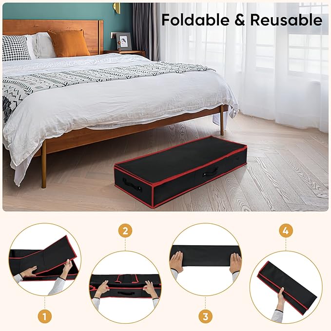 BALEINE Wrapping Paper Storage Organizer, 40" Durable 600D Oxford Fabric Gift Wrap Storage Bag with Flexible Partitions for Ribbon, Holiday Accessories (Black/Red)