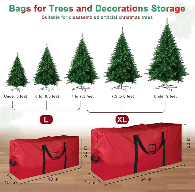 Christmas Tree Storage Bag, 600D Oxford Extra Large Moving Bags, Fits Up to 9 Ft Artificial Trees, Heavy-Duty Waterproof Christmas Decorations Storage Bags(PURE RED)