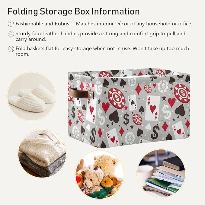 ALAZA Poker Card Gray Polka Dot Foldable Storage Box Storage Basket Organizer Bins with Handles for Shelf Closet Living Room Bedroom Home Office 1 Pack