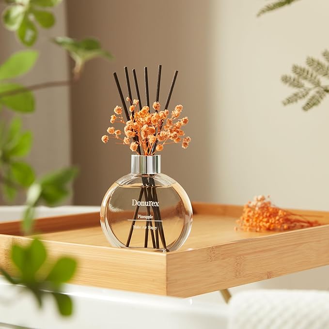 Flower Reed Diffuser Set 5.07oz Pineapple Scent Diffuser with Sticks Home Fragrance Reed Diffuser for Bathroom Shelf Decor