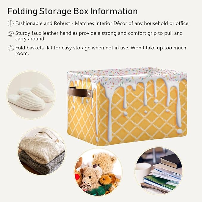 ALAZA Ice Cream Hipster Stylish Foldable Storage Box Storage Basket Organizer Bins with Handles for Shelf Closet Living Room Bedroom Home Office 2 Pack