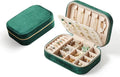 CASEGRACE Plush Velvet Travel Jewelry Box, Portable Jewelry Case for Women Girls, Double Layer Jewelry Organizer Display Box for Necklace Earring Rings Bracelet, Travel Accessory Gifts, green