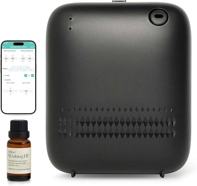 Waterless Diffuser,Wireless Essential Oil Battery Operated,2000 Sq Ft,Safety Lock,Quiet,Bluetooth App,Hotel Home Collection Scent Machine - Black