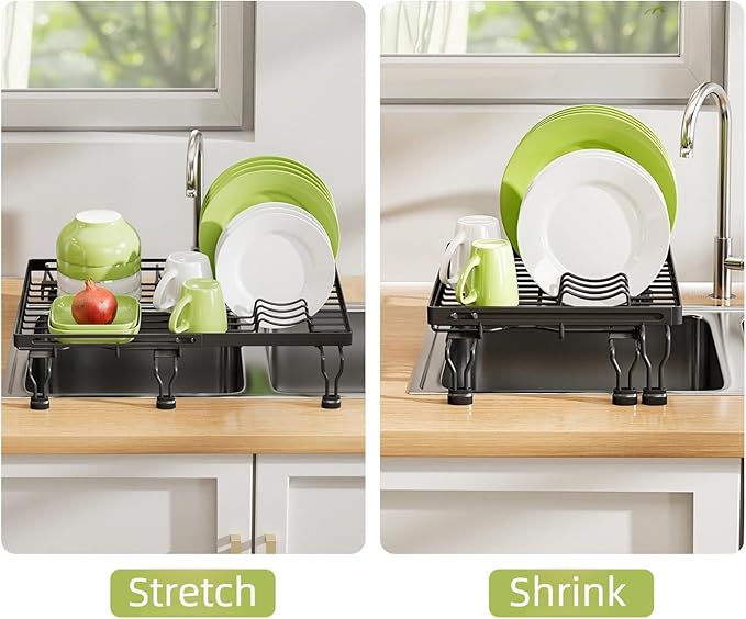 BBXTYLY Expandable Dish Drying Rack Over The Sink, Adjustable Dish Rack in Sink with Expandable Feet, Inside Dish Drainer for Kitchen Counter, Drying Rack Fit for 11"-19" Kitchen Sink