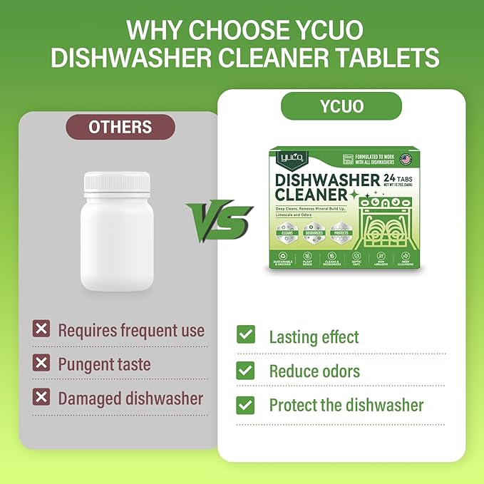 Dishwasher Cleaner and Deodorizer Tablets - 24 Pack,Deep Cleaning,Natural Formula,Effective Limescale & Odor Removal,Calcium,Scale,Hard Water Stains,Oil,Compatible with All Models