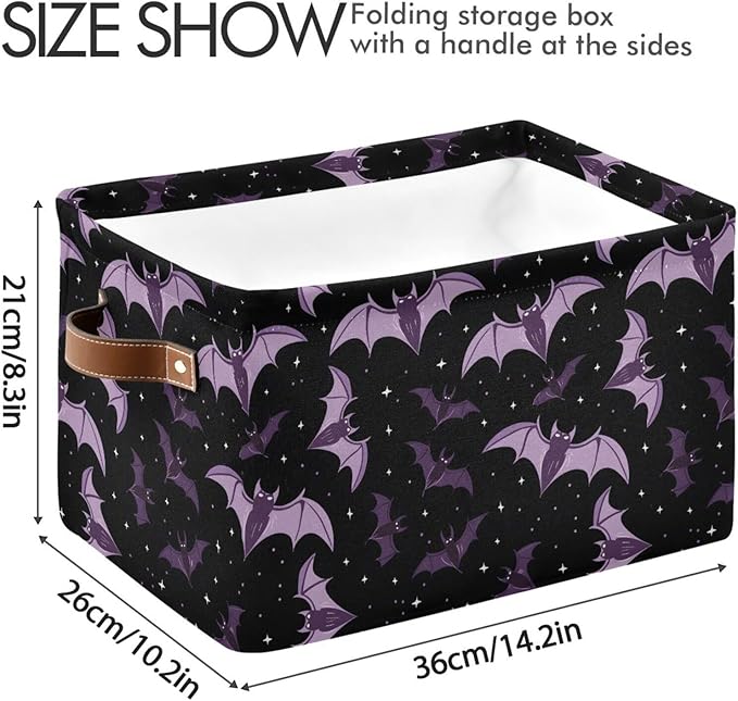 ALAZA Halloween Star Bat Black Foldable Storage Box Storage Basket Organizer Bins with Handles for Shelf Closet Living Room Bedroom Home Office 1 Pack