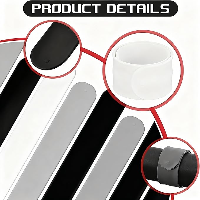 Charniol 12 Pieces Wrapping Paper Roll Holder Holiday Flip Wraps Silicone Covered Metal Strips Flip 1 x 9 Inch Stabilizer Slap Band for Poster Gift Paper Vinyl Storage Organize (Black,White,Gray)