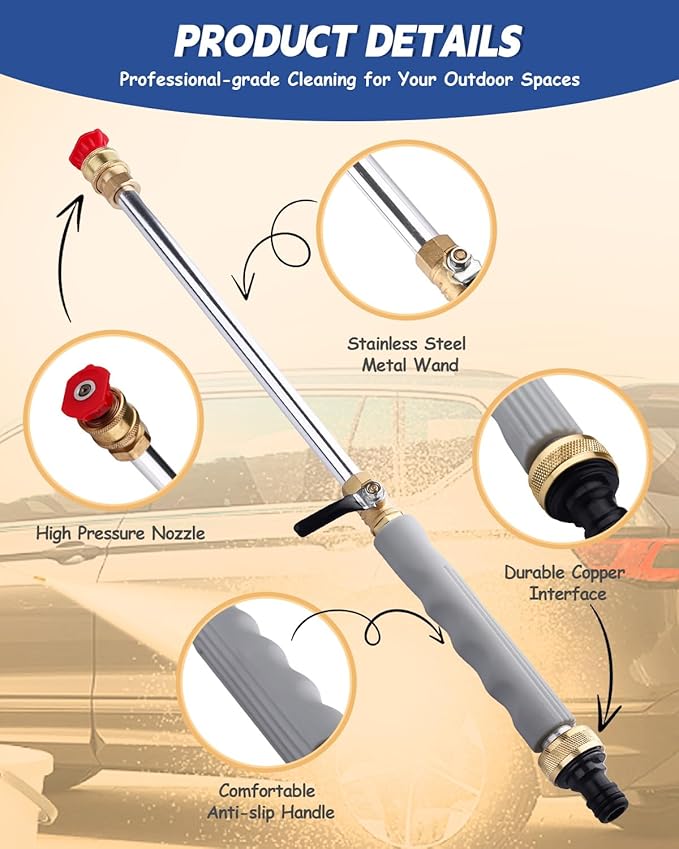 Belkid Upgraded Jet Nozzle Power Washer for Garden Hose, Includes 2 High-Pressure Nozzles and Quick Connectors | Hydro Jet High Pressure Washer Tools