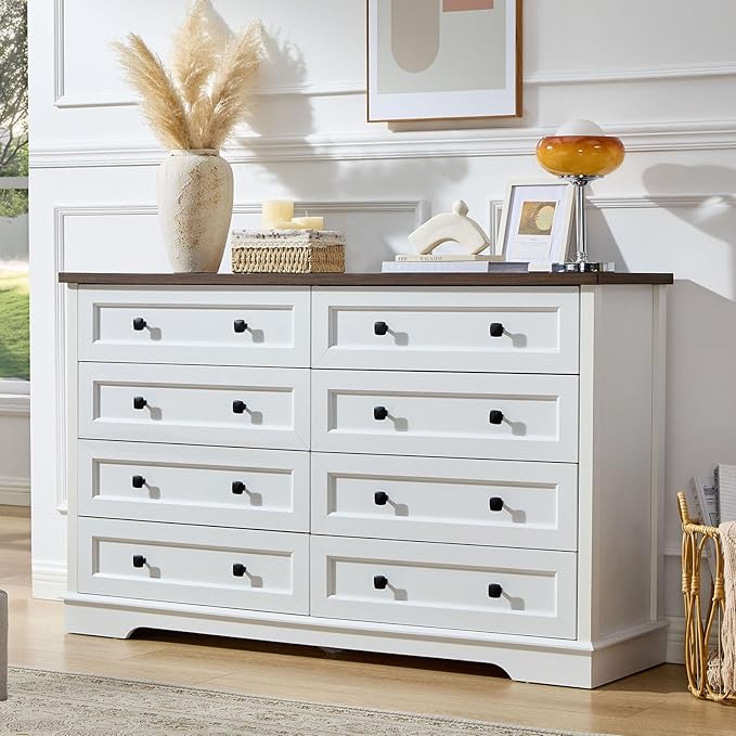 LIDYUK 8 Drawer White Dresser for Bedroom Farmhouse Dresser Chest of Drawers, 55" Wide Clothes Organizer Wood Chest of Drawers for Bedroom, Living Room