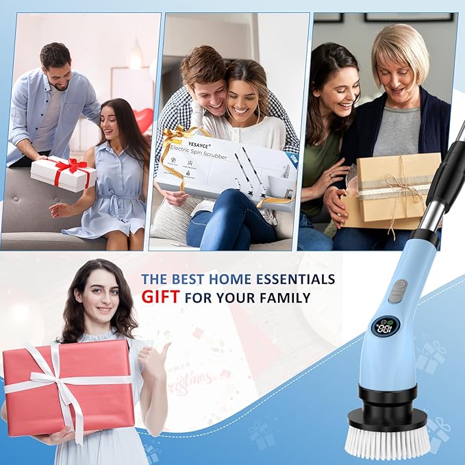 Electric Spin Scrubber Upgraded Battery with Extra-Long Runtime, IPX7 Waterproof Power Cleaner with 7 Brush Heads, 2 Speeds Adjustable Long Handle for Bathroom, Floor, Shower, Tile & Kitchen Cleaning