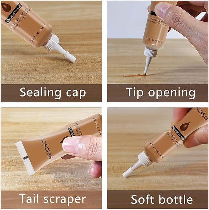 SEISSO Wood Repair Kit Touch up Paint Restore Any Wooden Furniture Stain, 12 Colors Cover Surface Scratch for Wooden Floor Table, Filler Furniture Paint Oak, Cabinet, Door, Veneer, Walnut