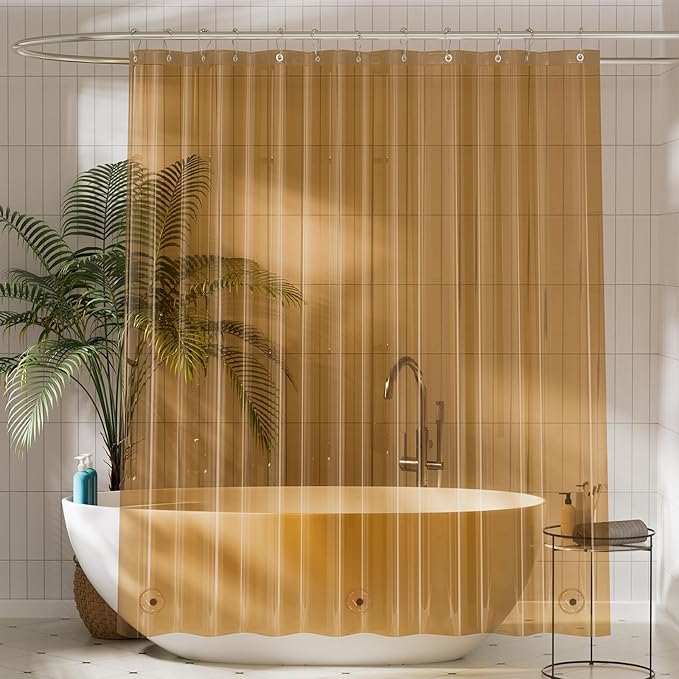 Titanker Shower Curtain Liner, Plastic Shower Liner PEVA 72 x 72 Lightweight Waterproof Shower Curtains for Bathroom with Magnets and Grommets, Clear Amber