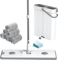 POPMOP Flat Mop and Bucket System - Mop and Bucket with Wringer Set for Home | Wet Dry Mop for Apartment, Tiny Home, Windows, Wall, Hardwood Floor, RV with 6 Reusable Microfiber Cloth