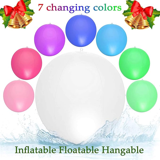 Solar Floating Pool Lights - Pack of 2 Solar Powered Color Changing 14-inch Balls - Float or Hang in Pool Garden Backyard Pond Party Decorations - Inflatable Wateproof