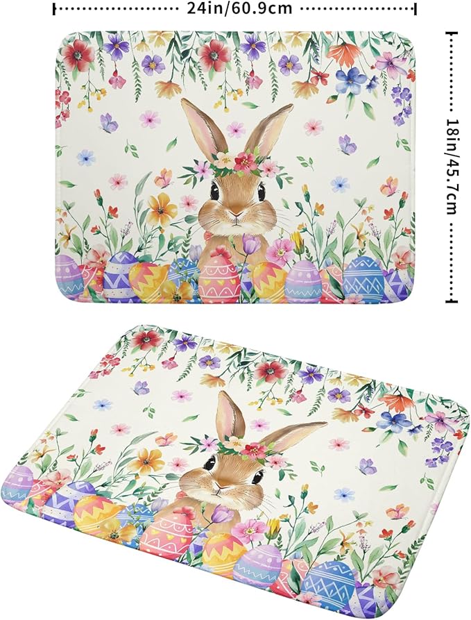 Giwawa Easter Rabbit Dish Drying Mat Spring Flower Dish Drainer Rack Mats 18x24 inch Absorbent Microfiber Fast Dry Pad Kitchen Counter Accessories