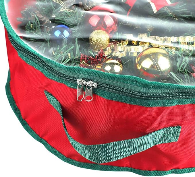 2Pcs 16Inch Christmas Wreath Storage Bag,Portable Artificial Wreaths Organizer Container with Dual Zippered Transparent Window & Handles