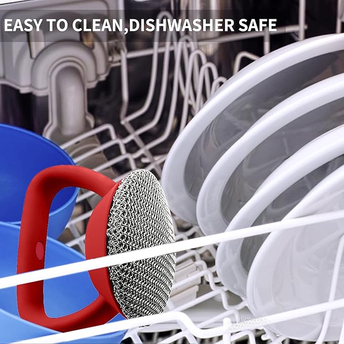 Cast Iron Cleaner Scrubber+Tray with Handle, Welded Chainmail Scrubber for Pan Pot Grill Oven Wok Cleaning- Small Ring Chain Scrub Metal Scraper Brush Iron Skillet Steel Wool Scrubber Steel Sponge