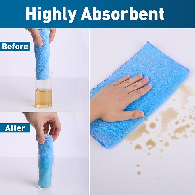 TEAWOO Microfiber Cleaning Cloths-50 Pack, Microfiber Towels Bulk, Towels for Cars & Home, Cleaning Rags Blue (12x12 inches)