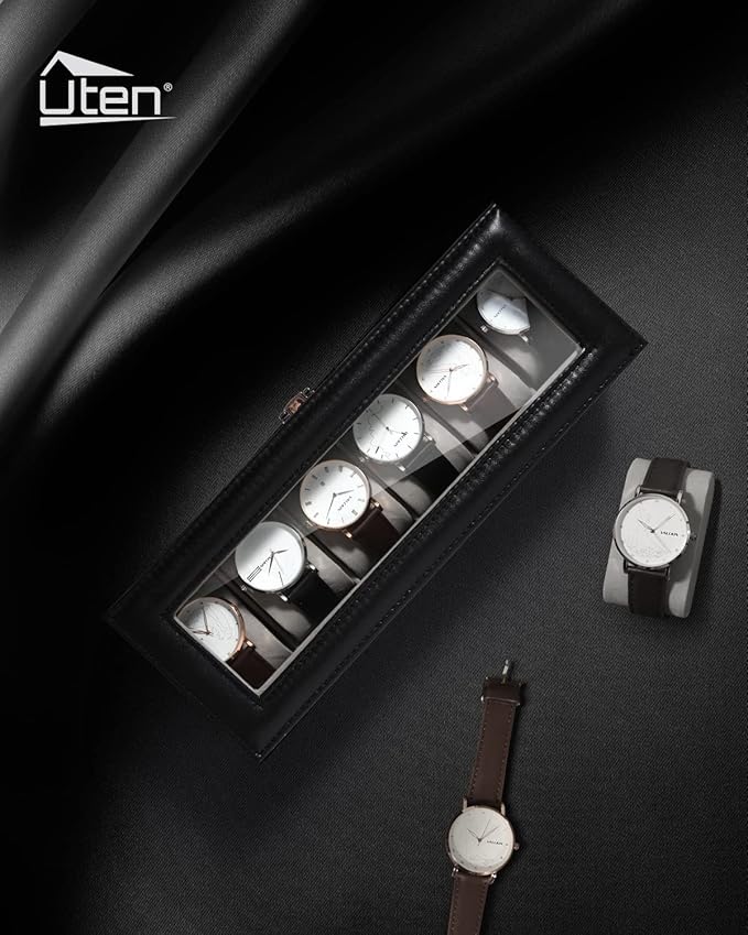 Uten Watch Boxes 6 Slots, Watch Display Storage Box PU Jewelry Collection Case Organiser Holder