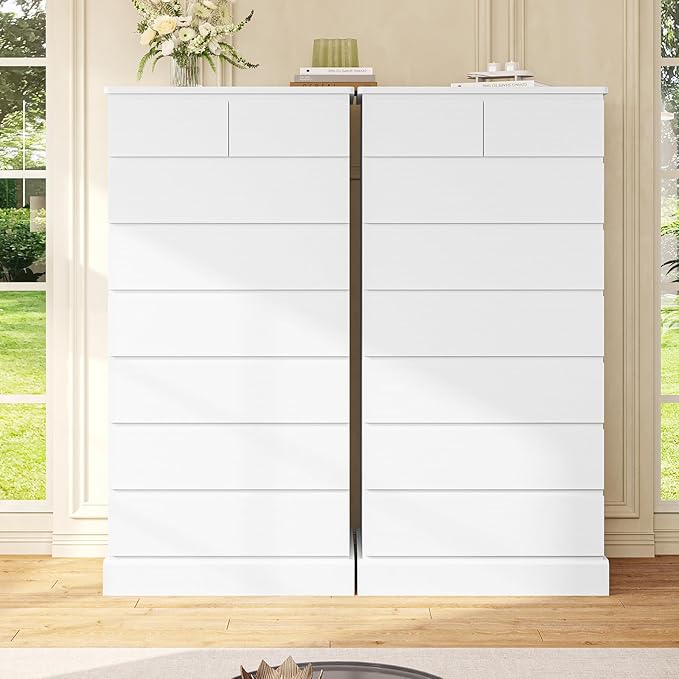 DICTAC White Tall Dresser for Bedroom with 8 Drawers, 59.6" Tall Dressers & Chests of Drawers, Modern Wood Closet Organizer and Storage Cabinet, Large Vertical Dresser for Bedroom, Closet, Hallway