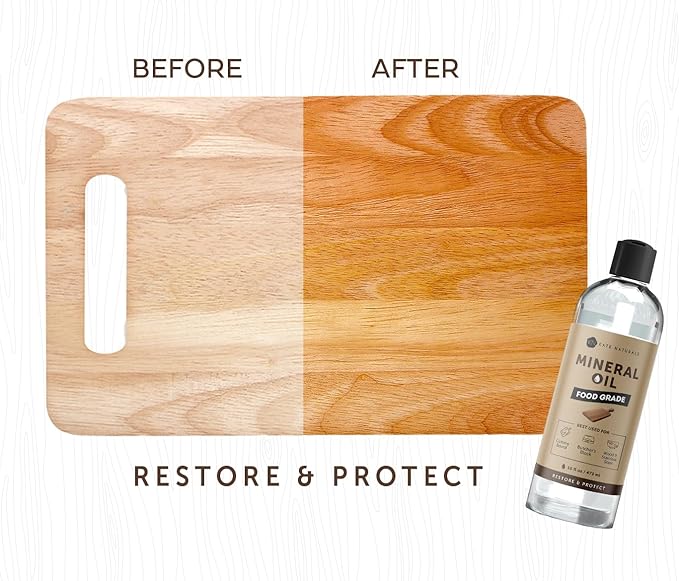 Kate Naturals Mineral Oil for Wood Cutting Board, Butcher Block, and Knife. Food Grade Mineral Oil for Wooden Cutting Board & Utensils (16oz, Food Safe)
