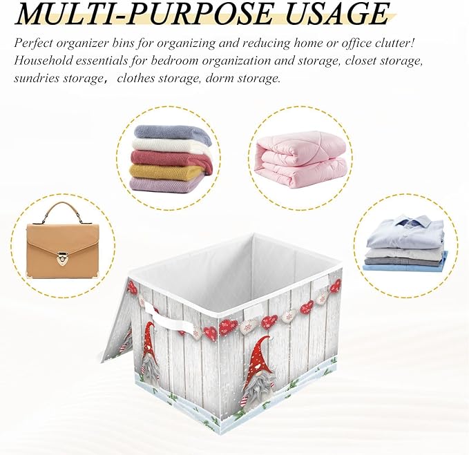 Christmas Baskets Collapsible Storage Bins with Lids, Christmas Gnome Storage Boxes Clothes Baskets for Organizing