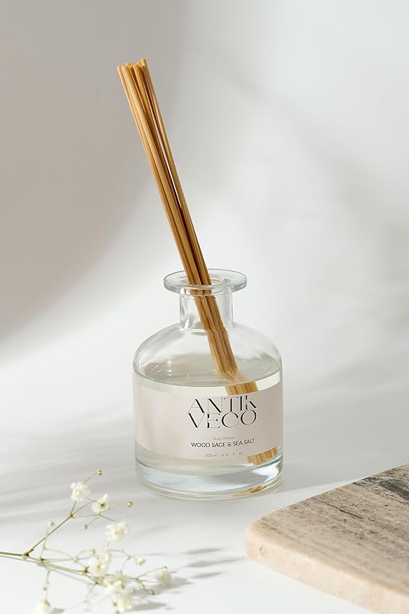 Wood Sage & Sea Salt Reed Diffuser Set – Oceanic Aromatherapy for Home – Glass Bottle 6.7fl oz + 8 Rattan Reeds – Calming Coastal Scent with Lavender & Sage – Long-Lasting (Up to 90Days)