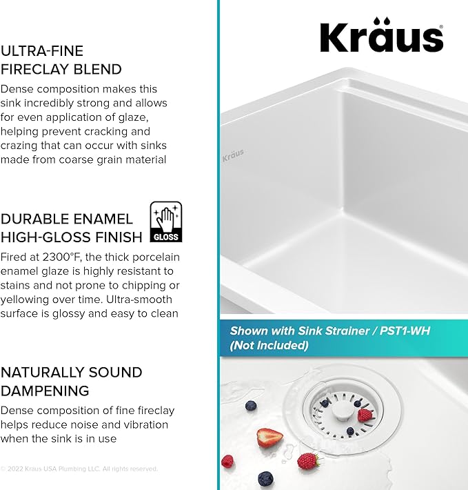 KRAUS Turino 33-inch Fireclay Workstation Drop-In/Undermount Single Bowl Kitchen Sink in Gloss White, KFDW1-33GWH